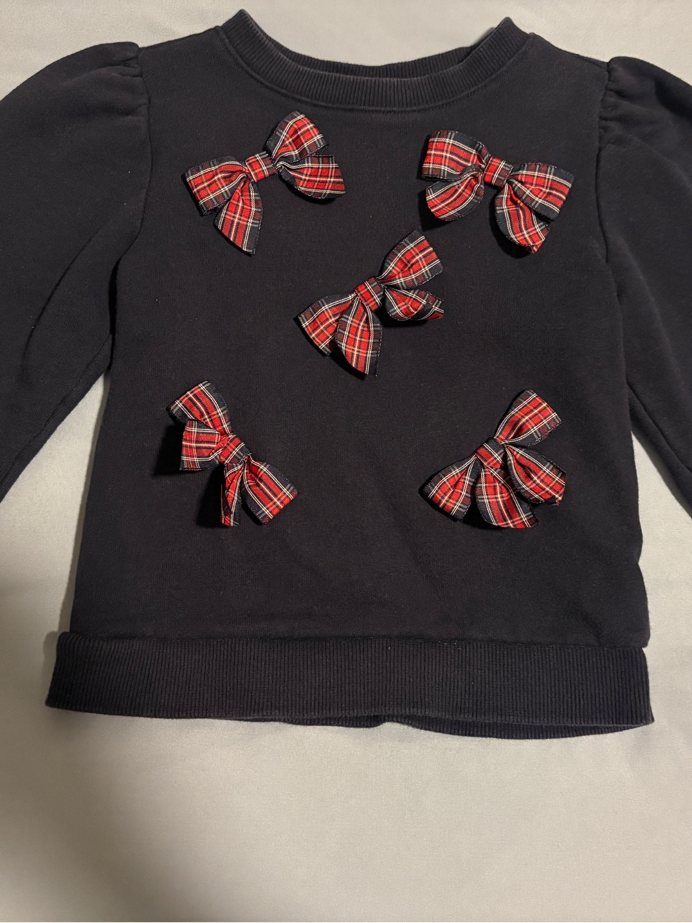 Janie and Jack navy Sweatshirt with Red Plaid Bows